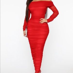 Red Ruched Maxi Dress